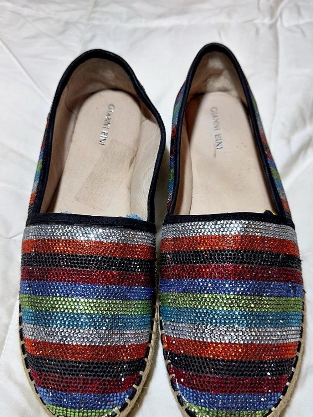 Gianni Bini Bruxie Rainbow Rhinestone Striped Espadrille Flats - Size 9.5